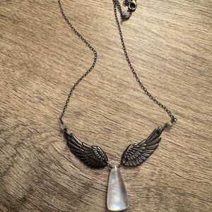 Moonstone Wing Pendant Necklace Sterling Silver
